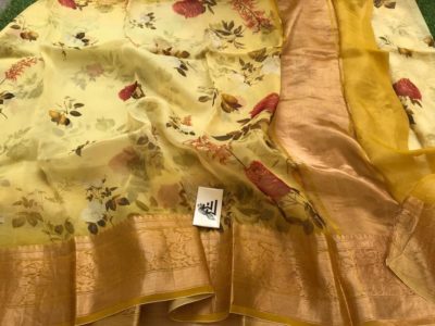Digital printed handloom pure organza sarees with blouse (13)