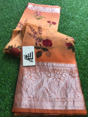 Digital printed handloom pure organza sarees with blouse (2)