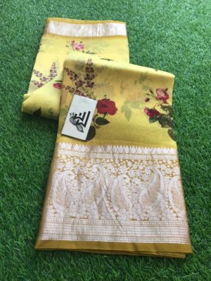 Digital printed handloom pure organza sarees with blouse (4)