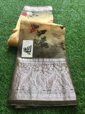 Digital printed handloom pure organza sarees with blouse (5)