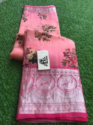 Digital printed handloom pure organza sarees with blouse (6)