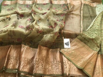 Digital printed handloom pure organza sarees with blouse (8)