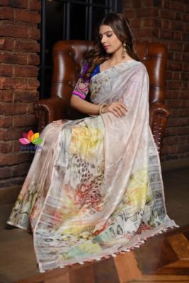 Digital printed linen sarees with blouse (10)