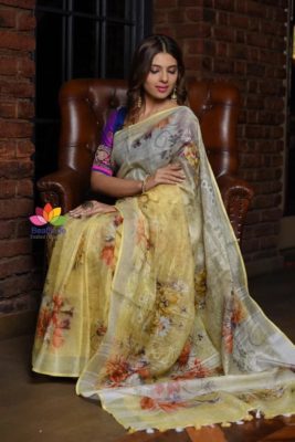 Digital printed linen sarees with blouse (11)