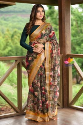 Digital printed linen sarees with blouse (14)