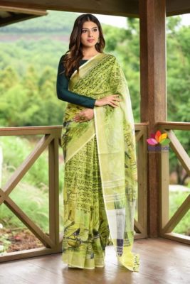Digital printed linen sarees with blouse (16)