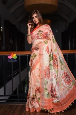 Digital printed linen sarees with blouse (18)