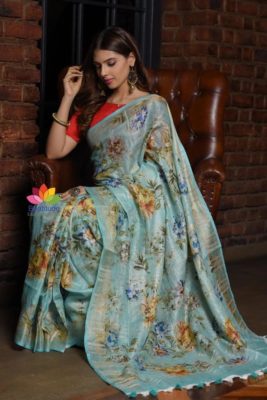 Digital printed linen sarees with blouse (20)