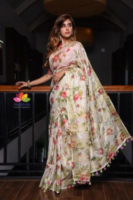 Digital printed linen sarees with blouse (21)