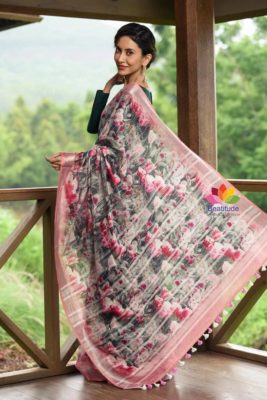 Digital printed linen sarees with blouse (23)