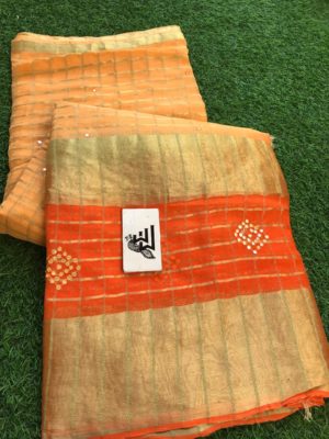 Georgette sarees with zari checks and mirrors embroidary (1)