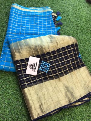 Georgette sarees with zari checks and mirrors embroidary (3)