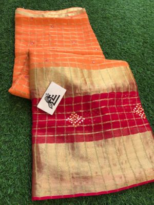 Georgette sarees with zari checks and mirrors embroidary (4)