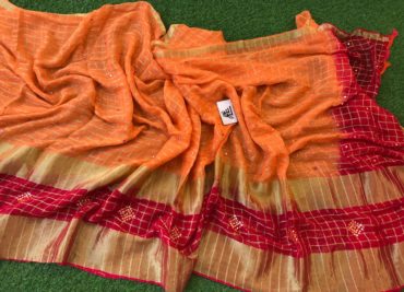 Georgette sarees with zari checks and mirrors embroidary (5)