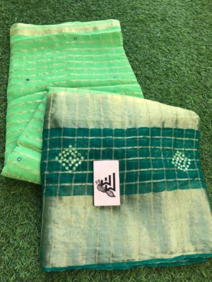 Georgette sarees with zari checks and mirrors embroidary (6)