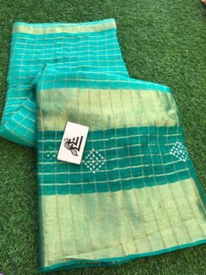 Georgette sarees with zari checks and mirrors embroidary (7)