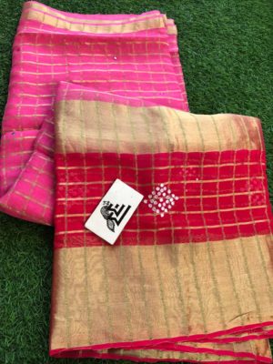Georgette sarees with zari checks and mirrors embroidary (8)