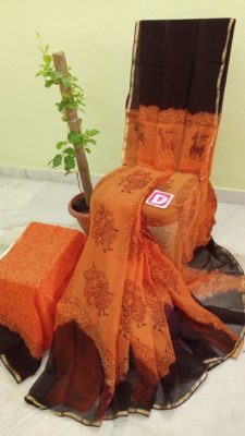 Haandmade dyeable pure georgette block print sarees (1)