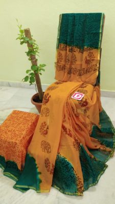 Handmade dyeable pure georgette block print sarees (10)