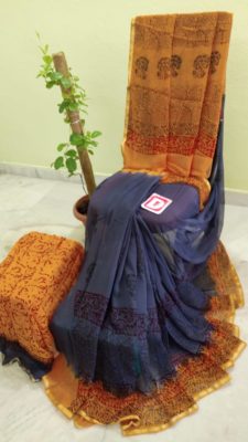 Haandmade dyeable pure georgette block print sarees (2)