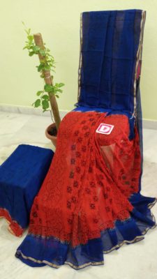 Haandmade dyeable pure georgette block print sarees (4)
