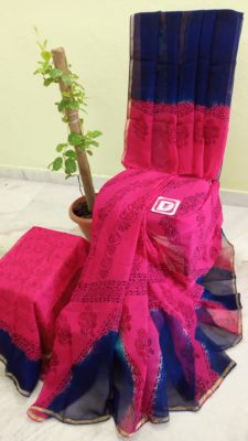 Haandmade dyeable pure georgette block print sarees (5)