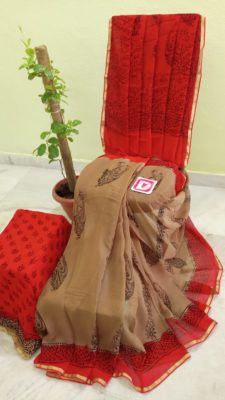 Haandmade dyeable pure georgette block print sarees (7)