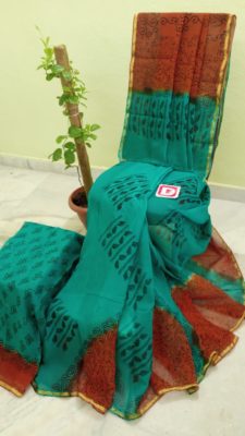 Handmade dyeable pure georgette block print sarees (8)