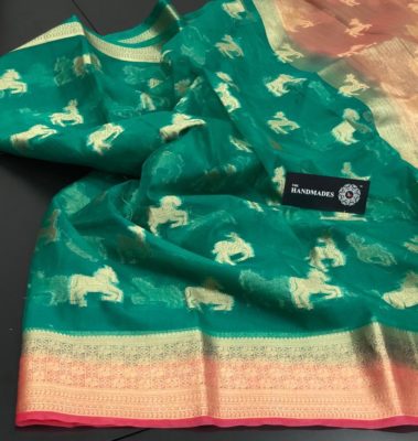 Handloom kora sarees with zari border with blouse (10)