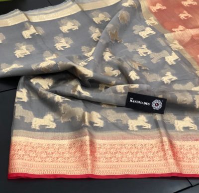 Handloom kora sarees with zari border with blouse (6)