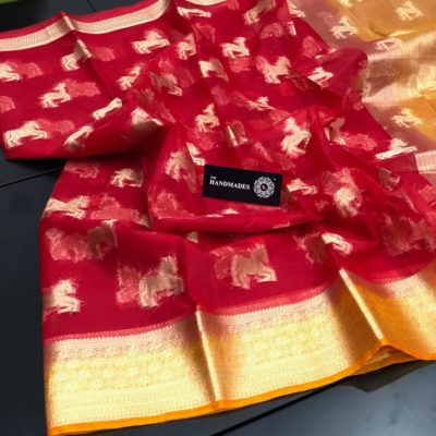 Handloom kora sarees with zari border with blouse (8)