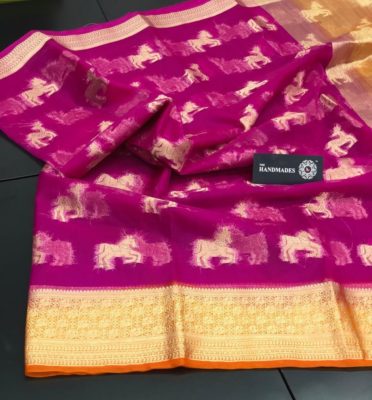 Handloom kora sarees with zari border with blouse (9)