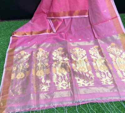 Jute muslin cotton silk sarees with blouse (1)