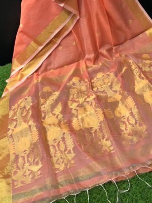 Jute muslin cotton silk sarees with blouse (13)