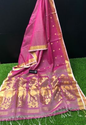 Jute muslin cotton silk sarees with blouse (14)