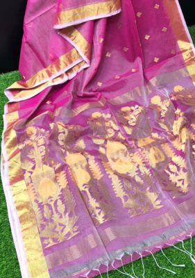 Jute muslin cotton silk sarees with blouse (3)