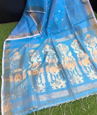 Jute muslin cotton silk sarees with blouse (6)