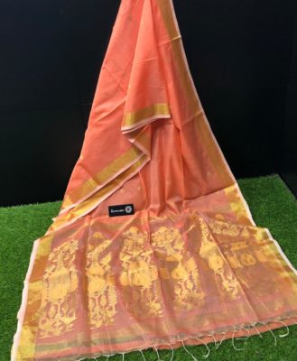 Jute muslin cotton silk sarees with blouse (8)