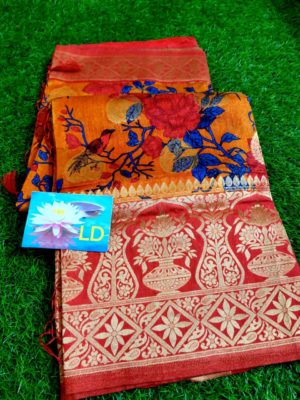 Jute silk digital printed sarees with blouse (1)