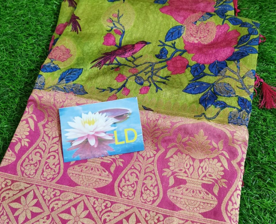 Jute silk digital printed sarees with blouse (2)