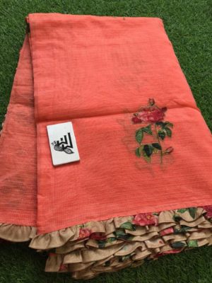 Kota tissue sarees with applique work with frills (1)