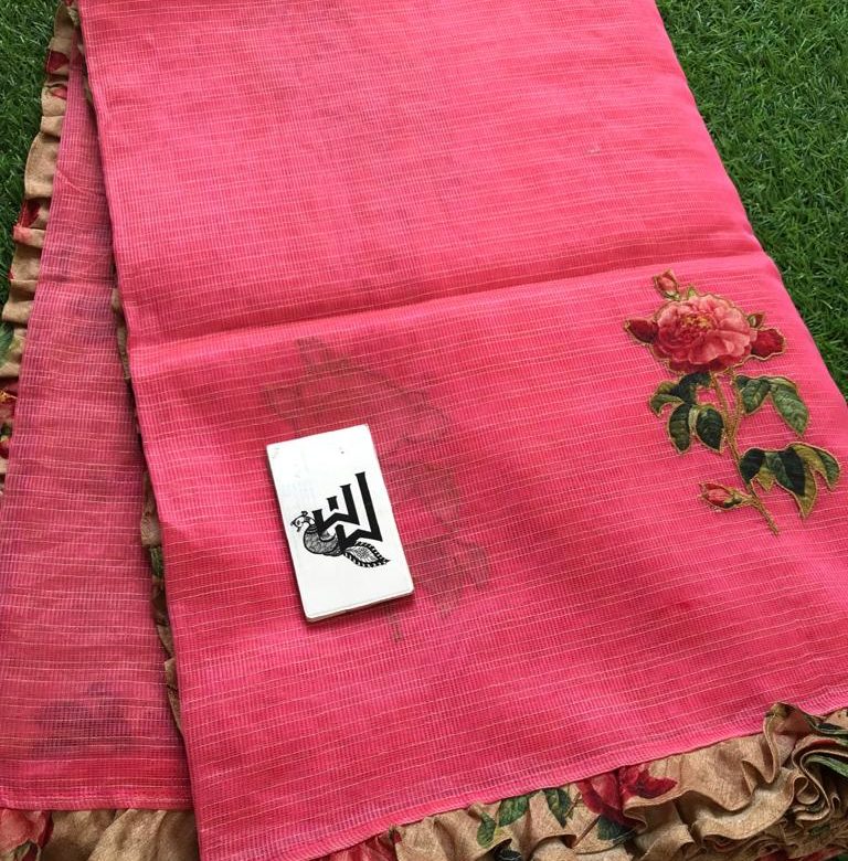 Kota tissue sarees with applique work with frills (3