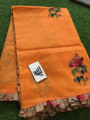 Kota tissue sarees with applique work with frills (4)