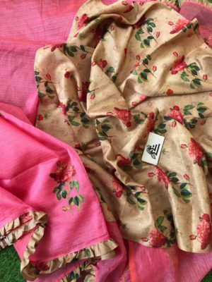 Kota tissue sarees with applique work with frills (5)