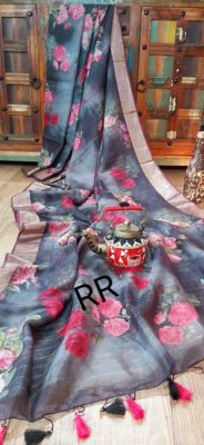 Latest pure silk linen printed sarees (3)