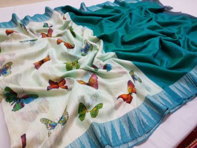 Linen butterfly sarees with blouse online (1)