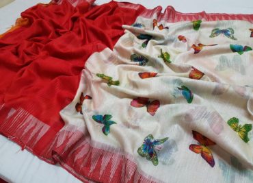Linen butterfly sarees with blouse online (3)