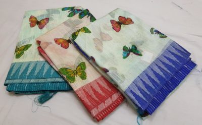 Linen butterfly sarees with blouse online (4)