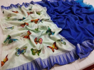 Linen butterfly sarees with blouse online (5)