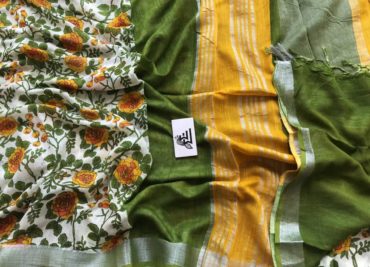 Linen cotton floral sarees with bouse (5)